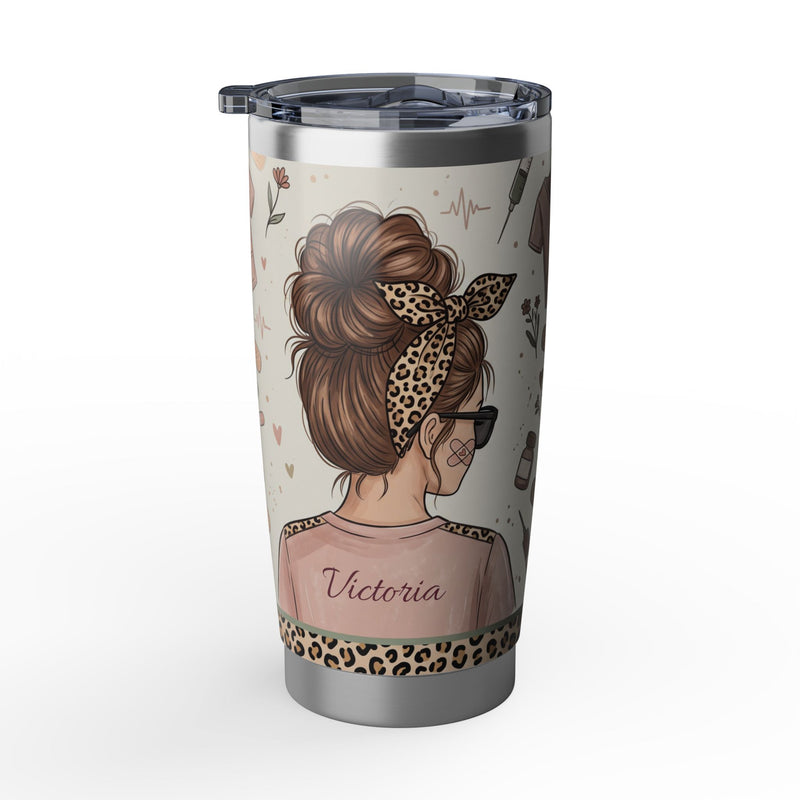 Personalized Leopard Bandana Nurse Tumbler – Custom Name Realistic Design 20 oz