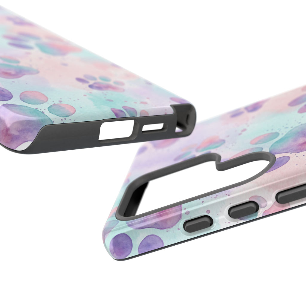 Watercolor Paw Print Phone Case | Pastel Purple, Teal & Pink Artistic Pattern | Samsung & iPhone