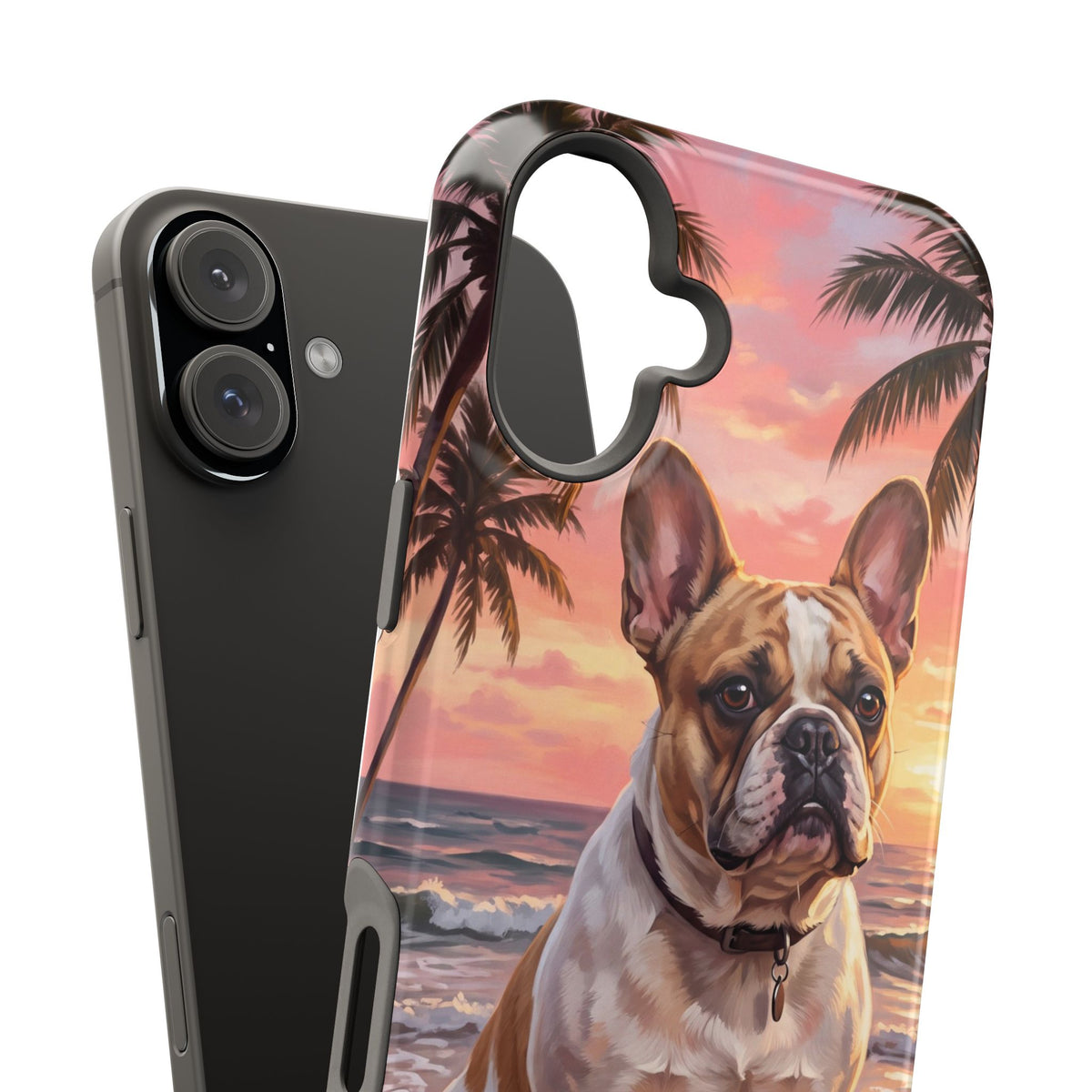 Personalized French Bulldog Beach Portrait Phone Case — Wireless Charging Cover