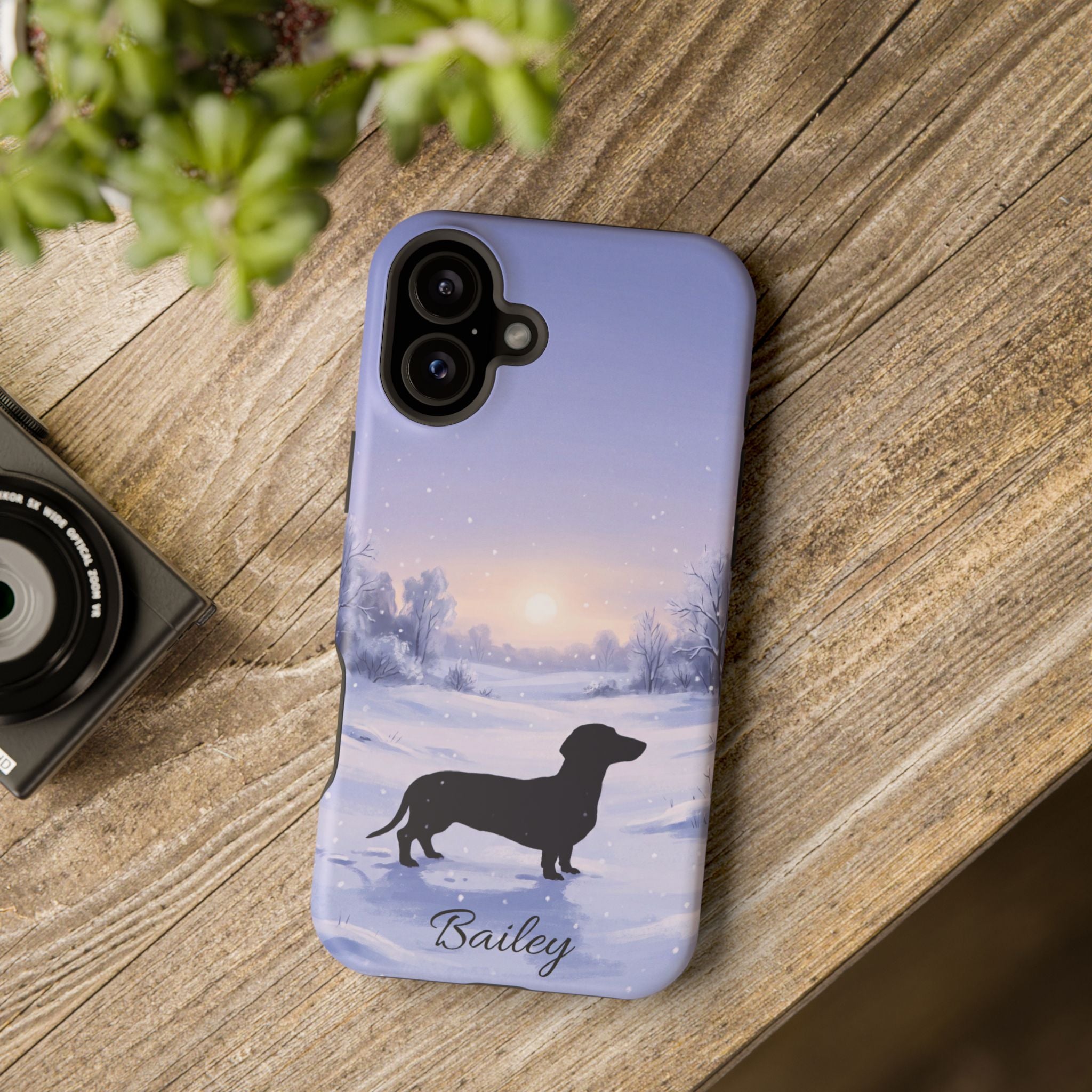 Personalized Dachshund Winter Snow Phone Case — Wireless Charging Cover