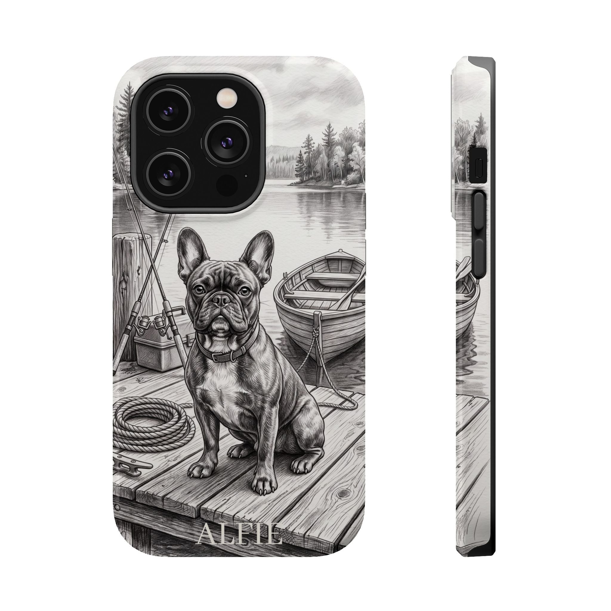Personalized French Bulldog Lakeside Dock Phone Case — Wireless Charging Cover