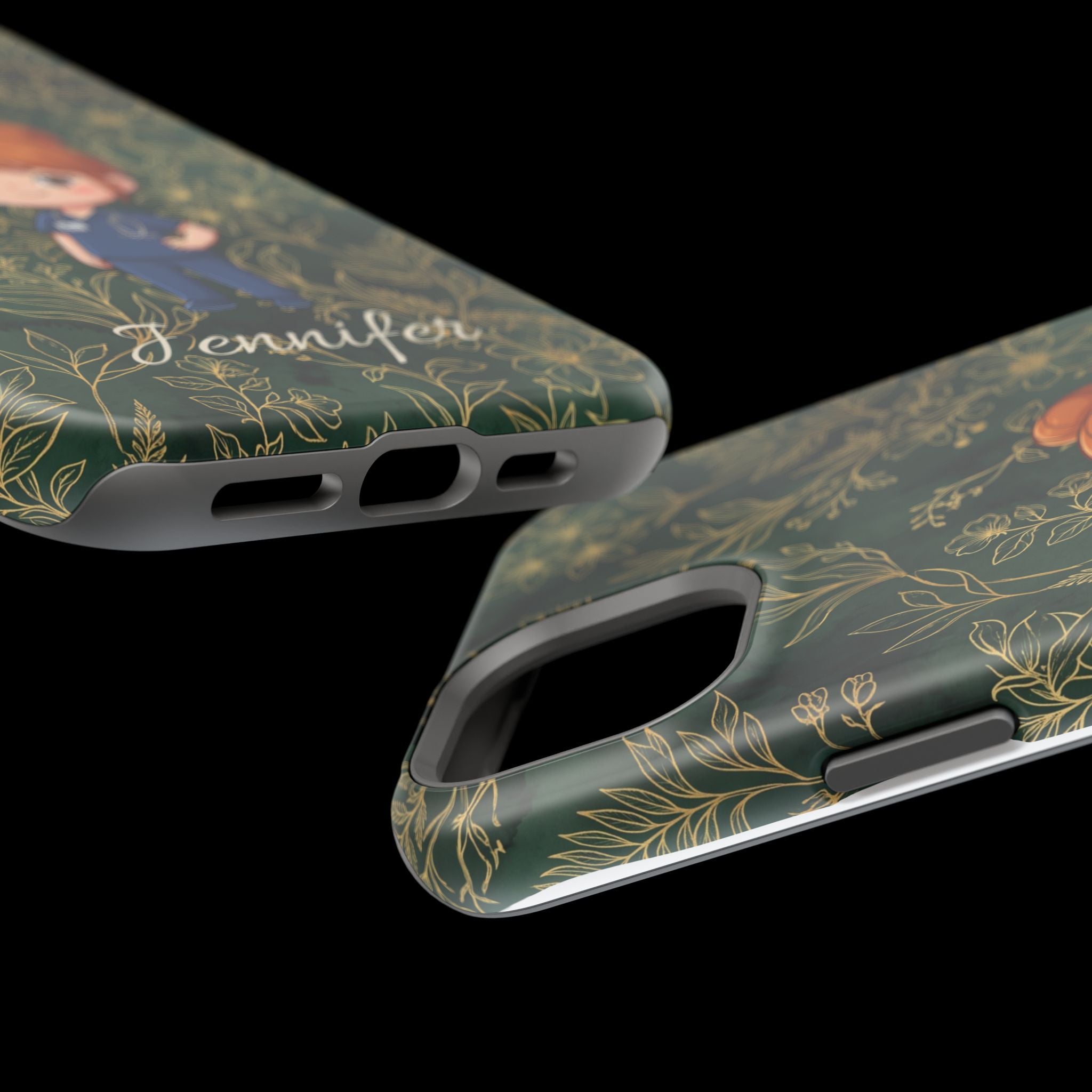 Personalized Nurse Botanical Phone Case — Impact-Resistant Wireless Charging Cover