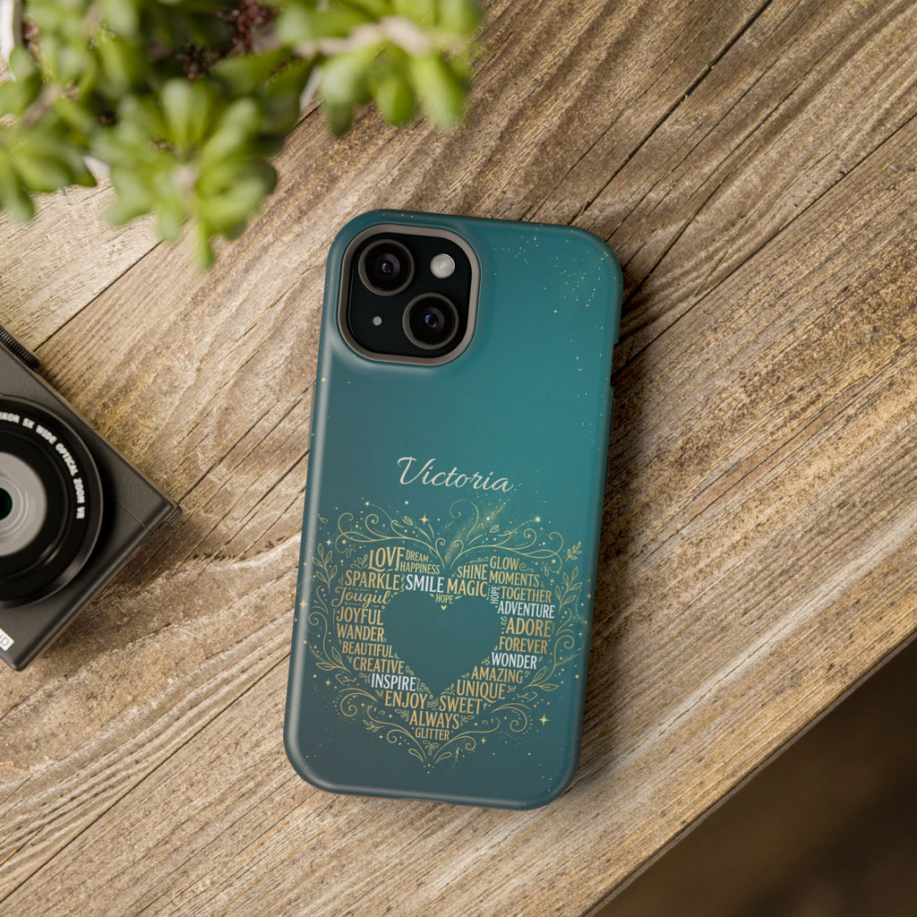 Personalized Teacher Heart Word Art Phone Case — Impact-Resistant Wireless Charging Cover