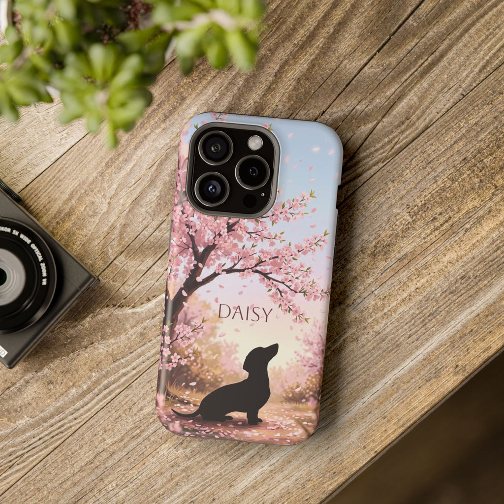 Personalized Dachshund Cherry Blossom Phone Case — Wireless Charging Cover