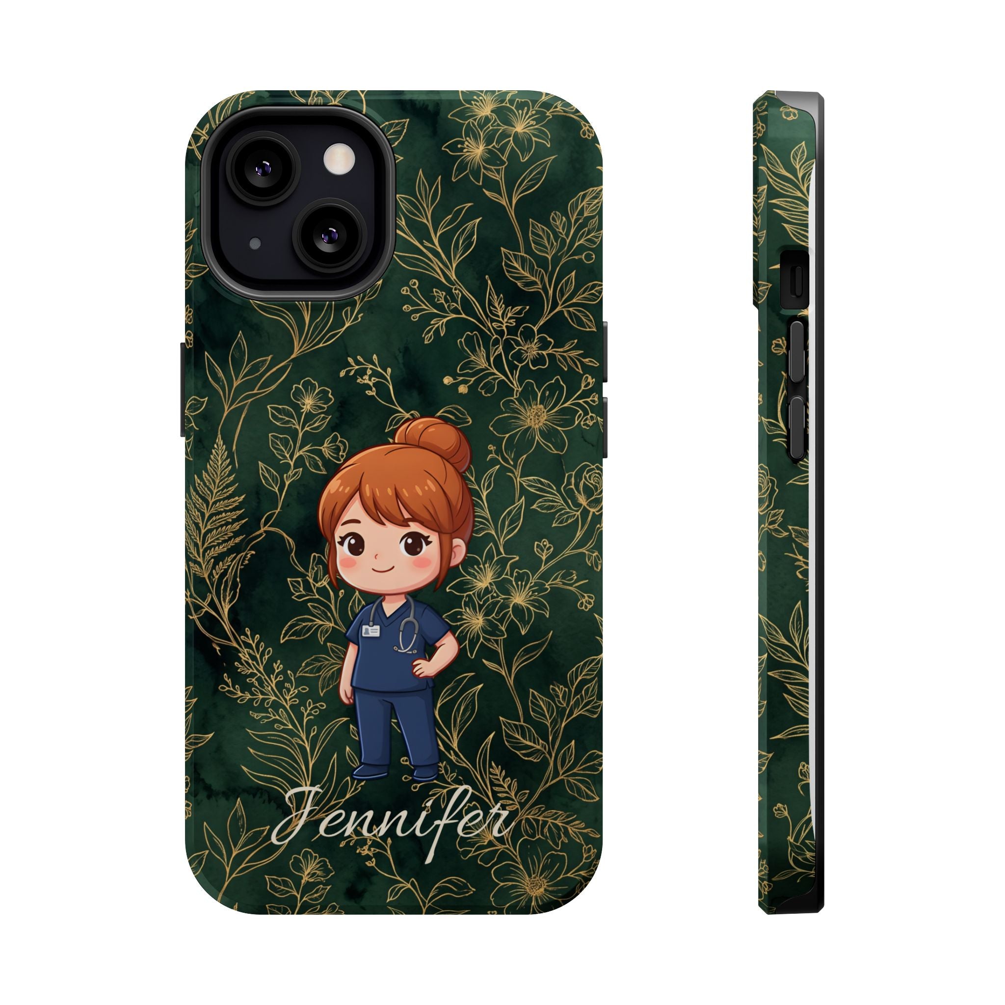 Personalized Nurse Botanical Phone Case — Impact-Resistant Wireless Charging Cover