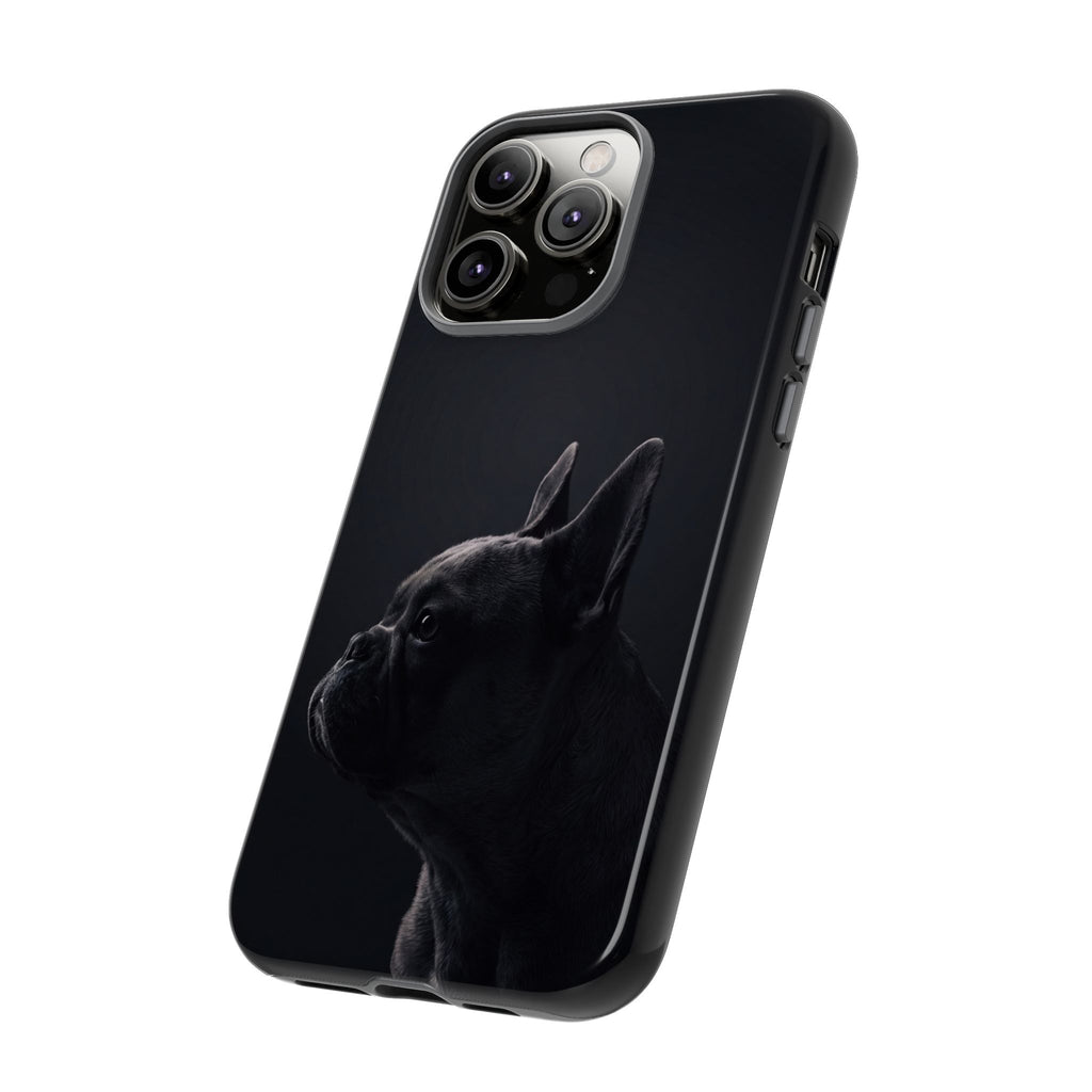 Silhouette French Bulldog Phone Case | Minimalist Black-on-Black Frenchie Profile | iPhone & Samsung