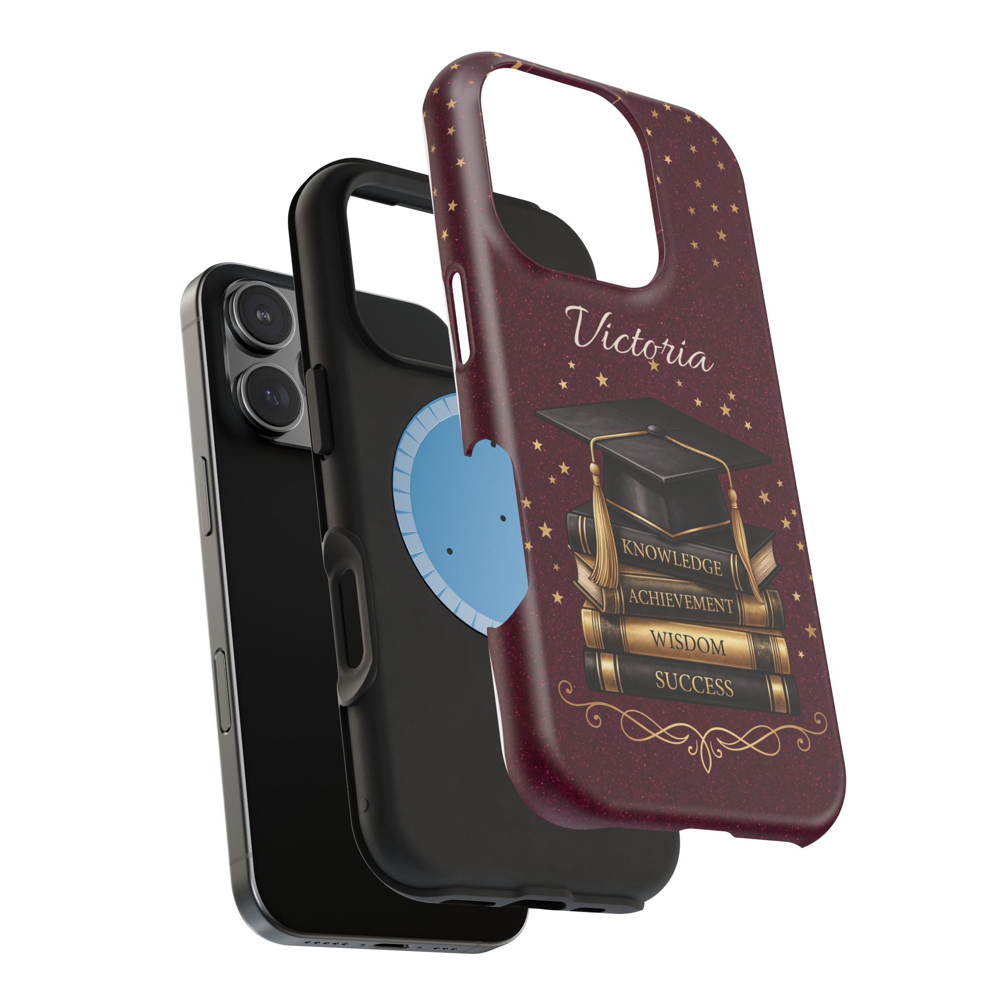 Graduation Cap & Books Personalized Teacher Phone Case — Wireless Charging Cover