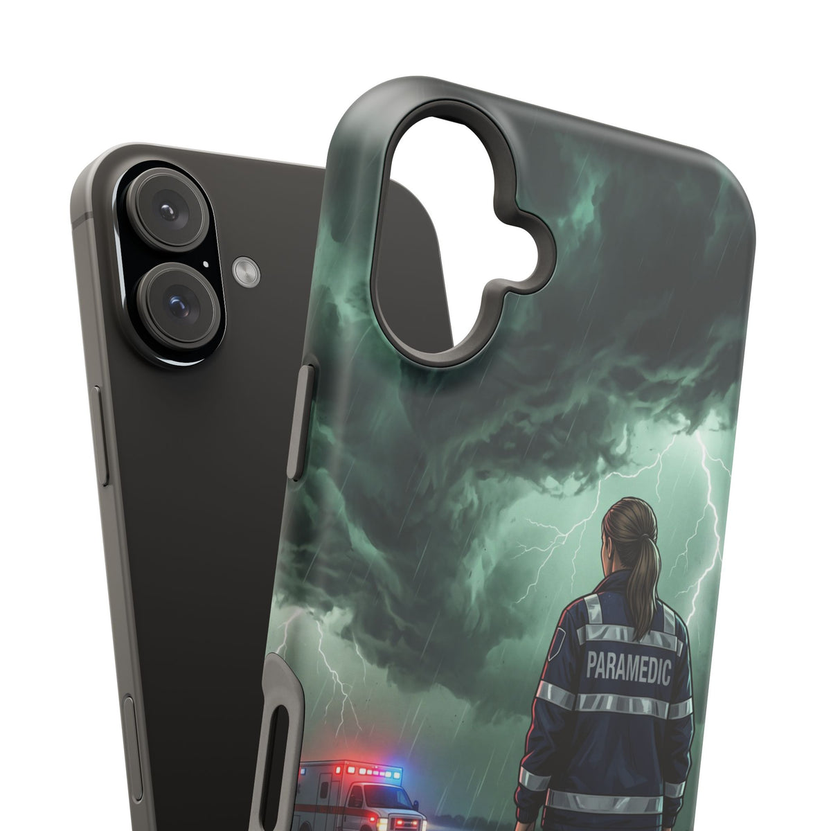 Female Paramedic Green Storm Phone Case — Magnetic Wireless Charging Cover