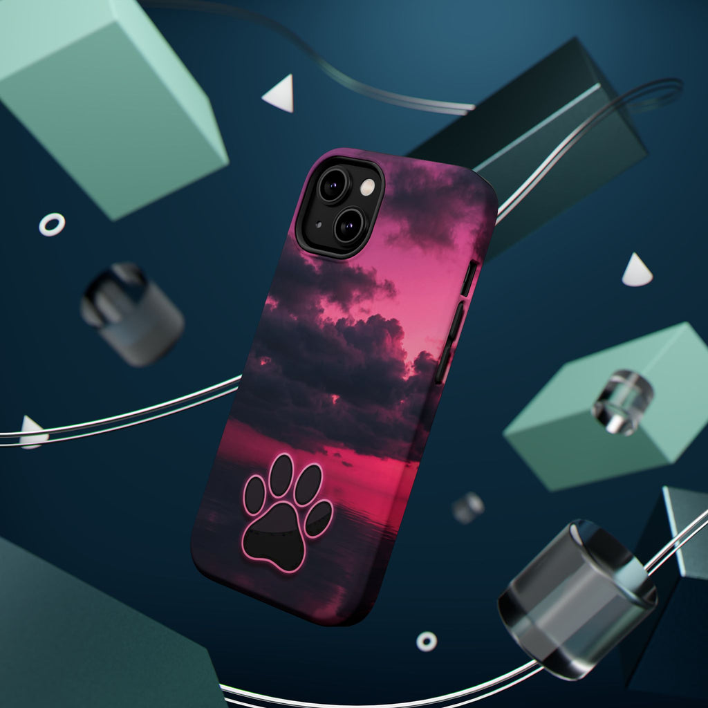 Pink Sky Paw Print Phone Case — Impact-Resistant Wireless Charging Cover