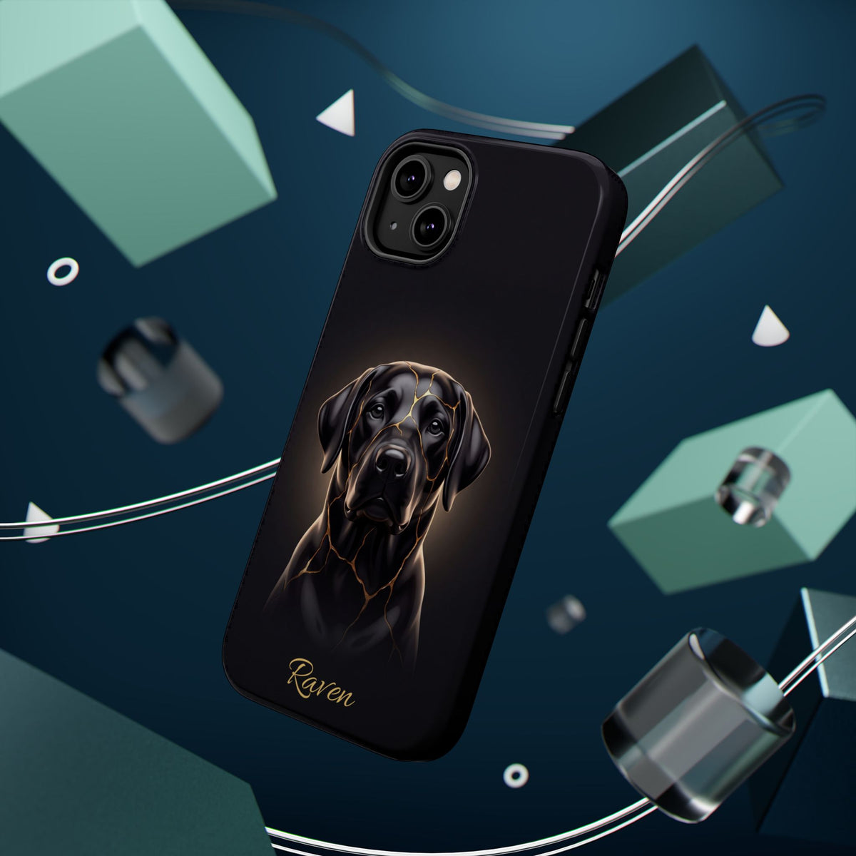 Personalized Obsidian Kintsugi Labrador Phone Case — Tough Magnetic Case with Wireless Charging