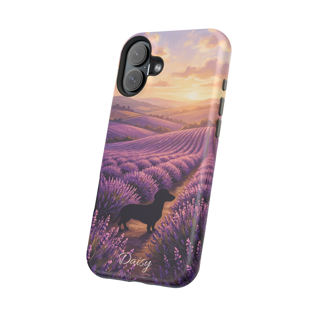 Personalized Dachshund Lavender Field Phone Case — Wireless Charging Cover
