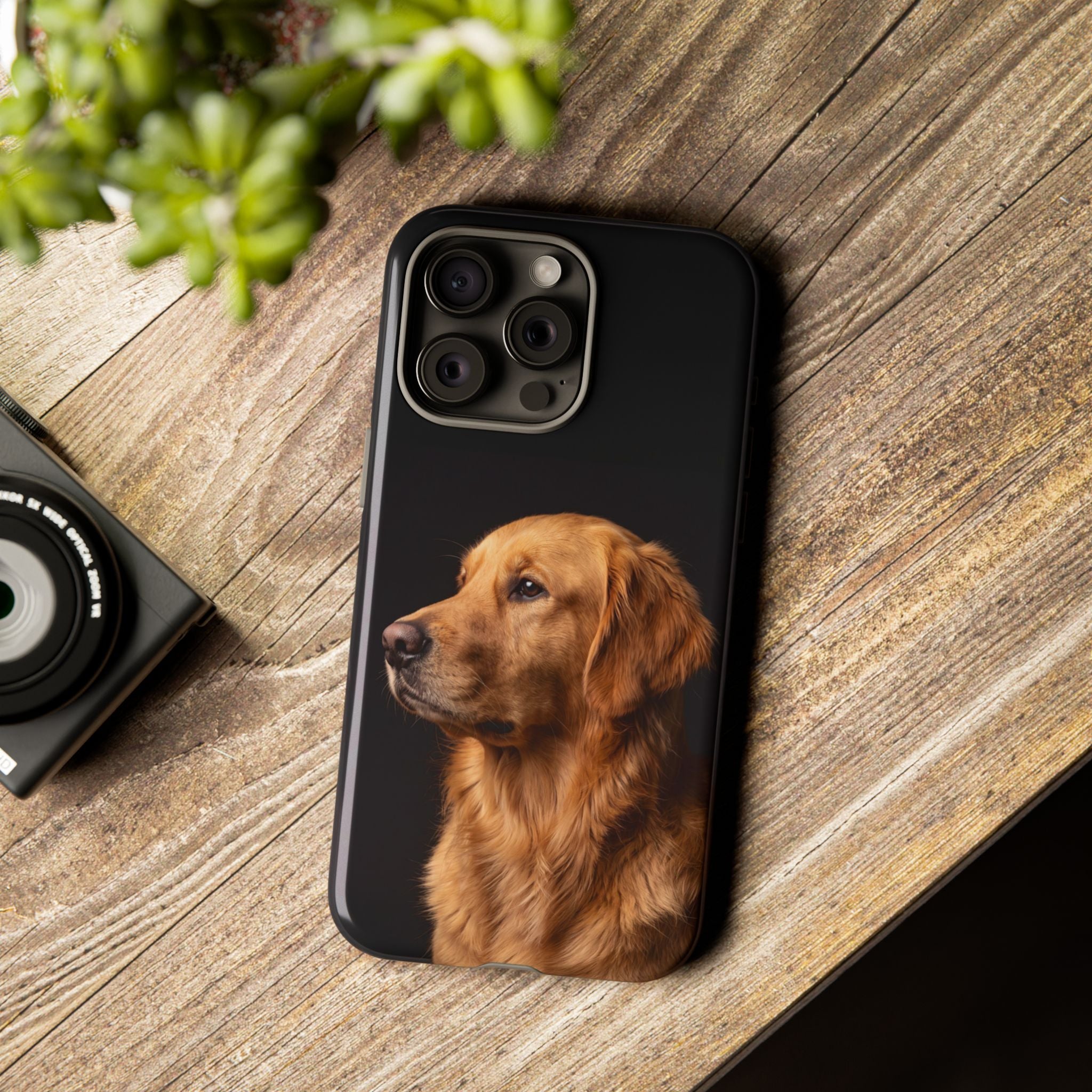 Golden Retriever Portrait Phone Case | Realistic Dog Photo on Black Background | iPhone & Samsung
