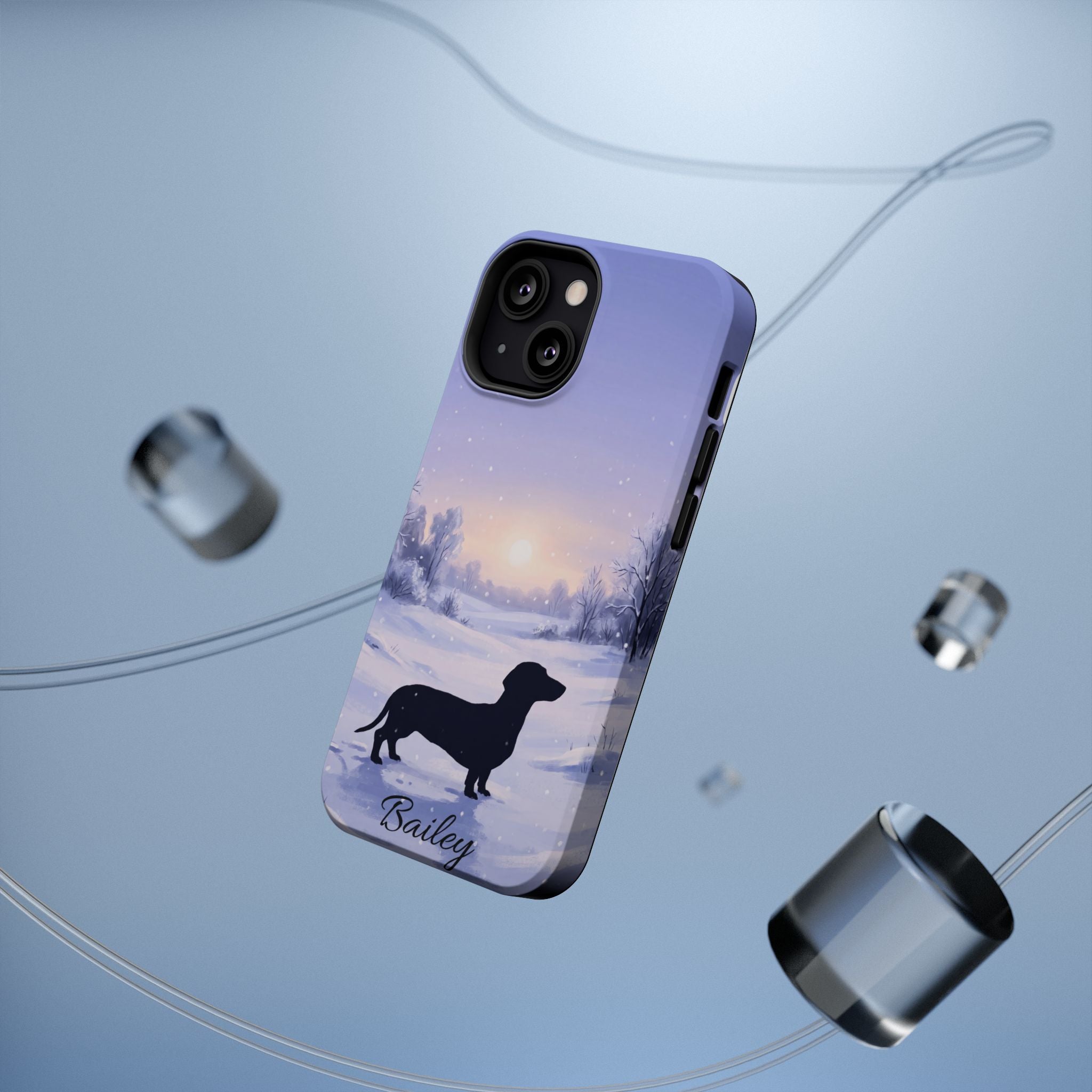 Personalized Dachshund Winter Snow Phone Case — Wireless Charging Cover