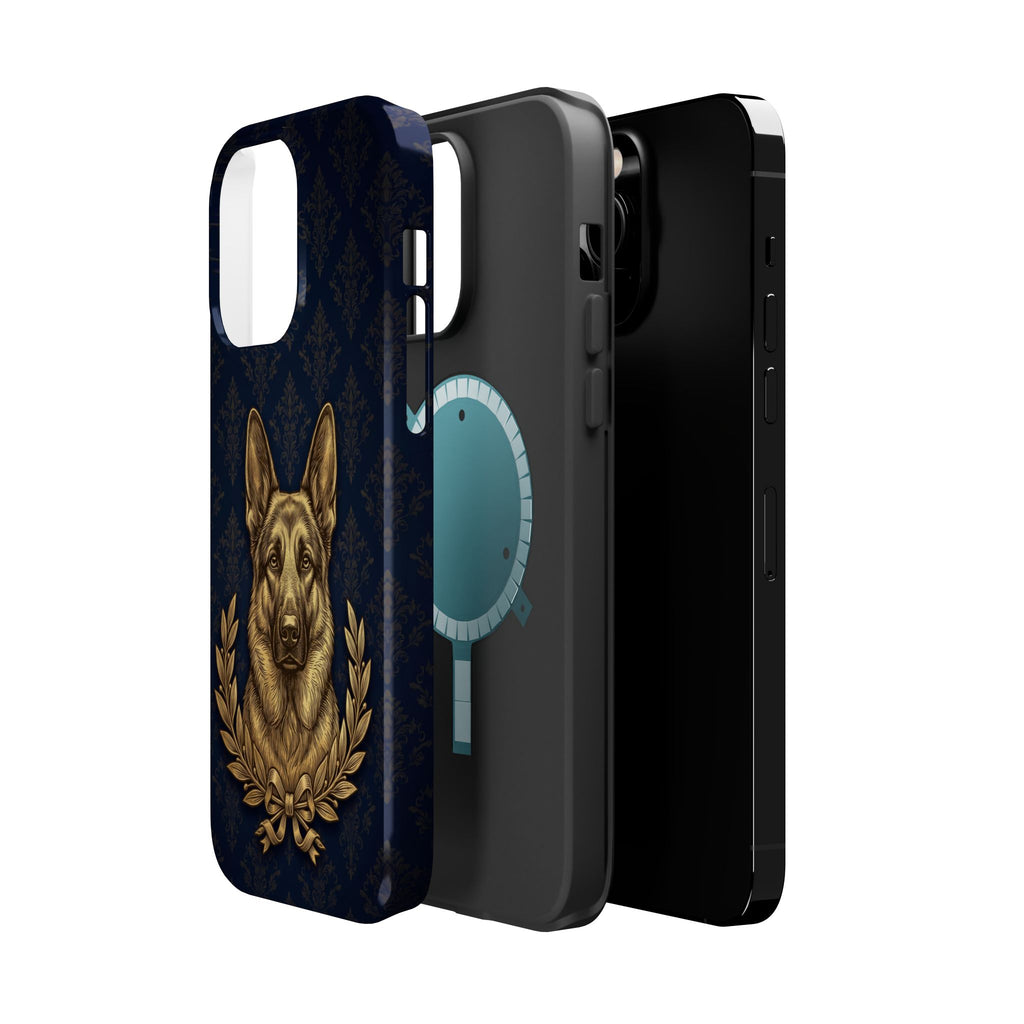 German Shepherd Phone Case | Navy Gold Laurel Art — Tough Magnetic Case with Wireless Charging