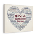 Personalized Teacher Canvas Print — Custom Name & Message Heart Word Cloud