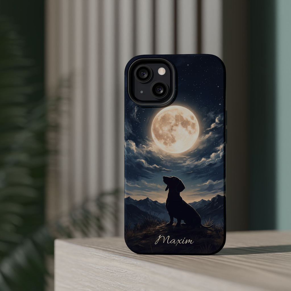Personalized Dachshund Moonlight Phone Case — Wireless Charging Cover