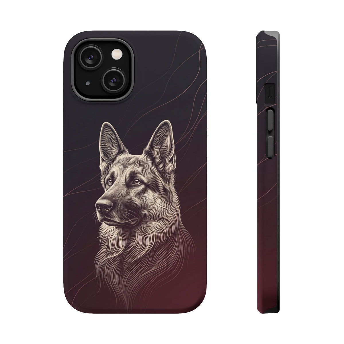 German Shepherd Phone Case | Burgundy Line Art — Tough Magnetic Case with Wireless Charging