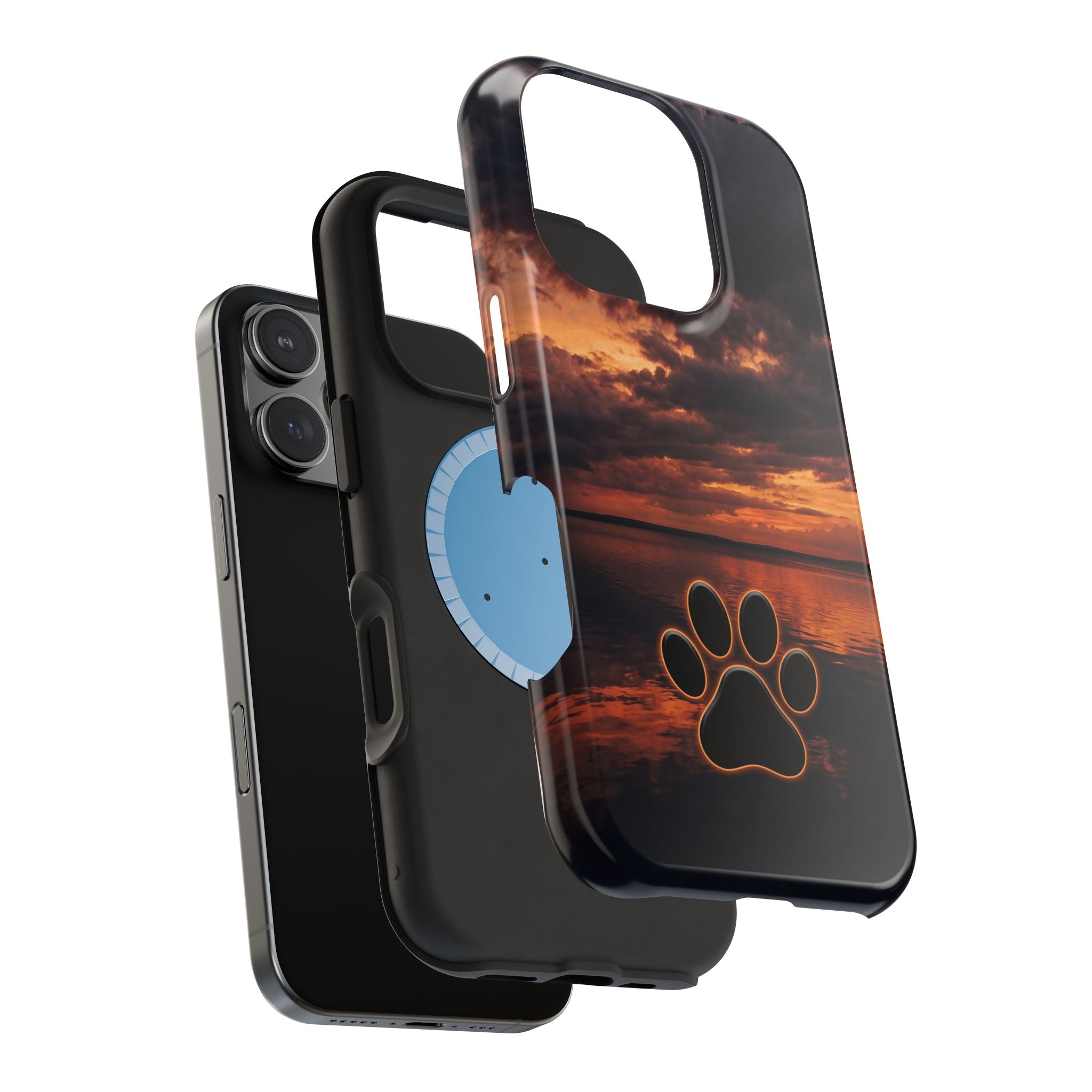 Sunset Paw Print Phone Case — Impact-Resistant Wireless Charging Cover