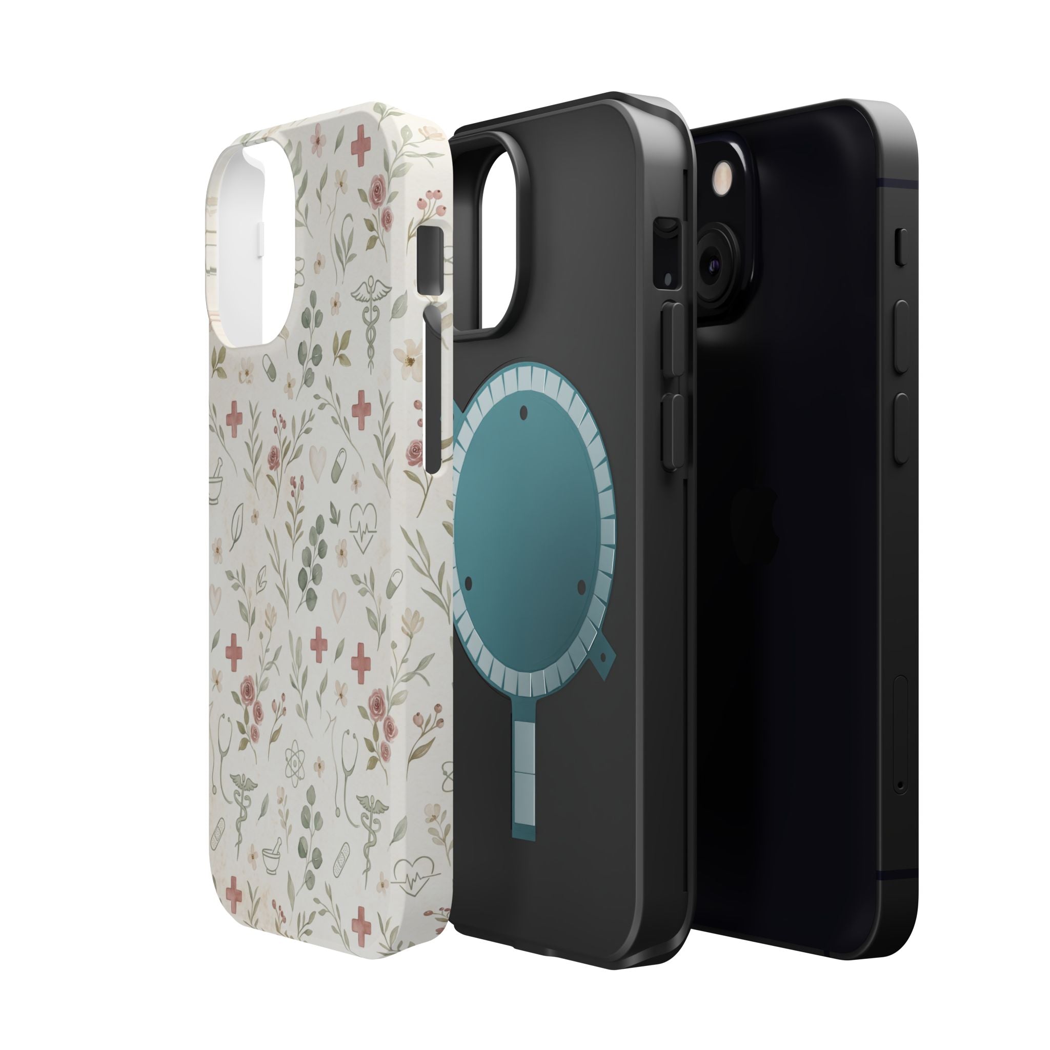Floral Nurse Phone Case — Impact-Resistant Wireless Charging Cover