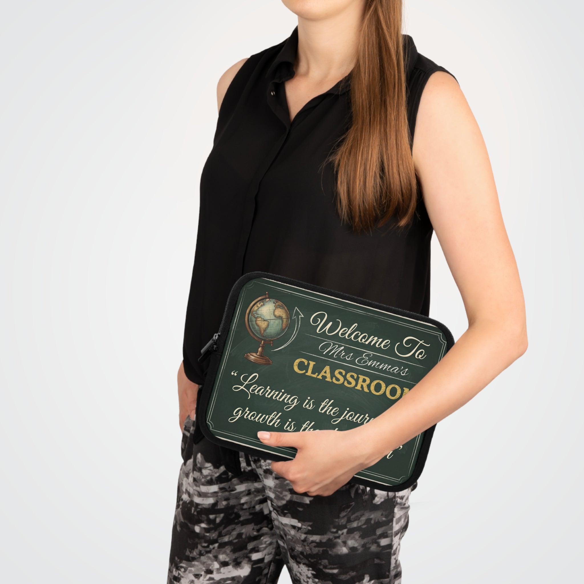 Personalized Teacher Classroom Sign Laptop Sleeve | Custom Name Chalkboard Design | Teacher Appreciation Gift