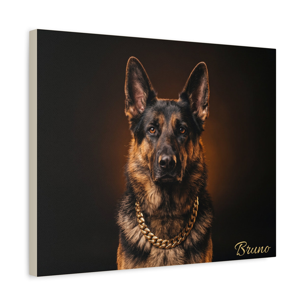 German Shepherd Personalized Canvas | Gold Chain Boss Dog Wall Art