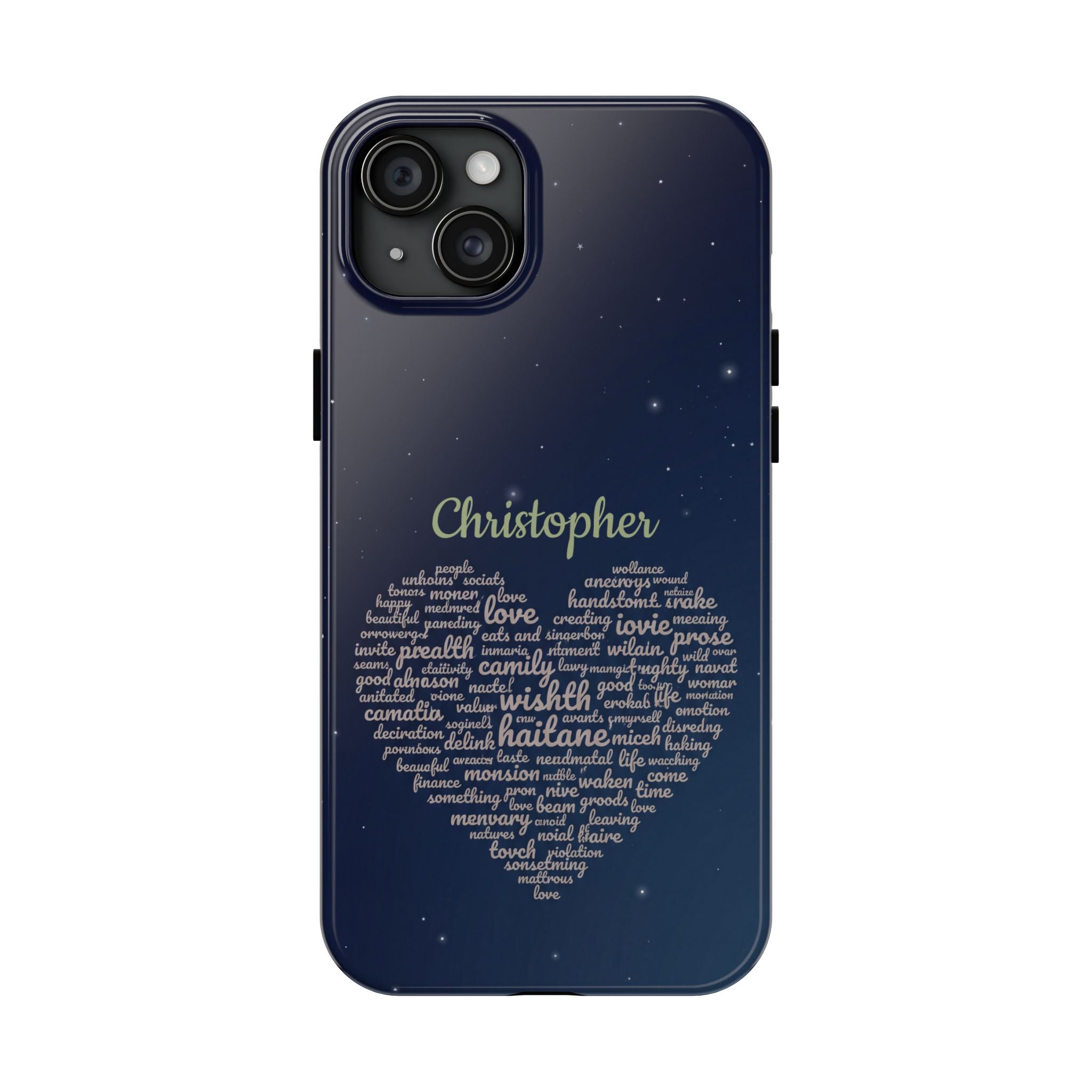 Personalized Teacher Heart Word Cloud Phone Case — Custom Name Starry Design