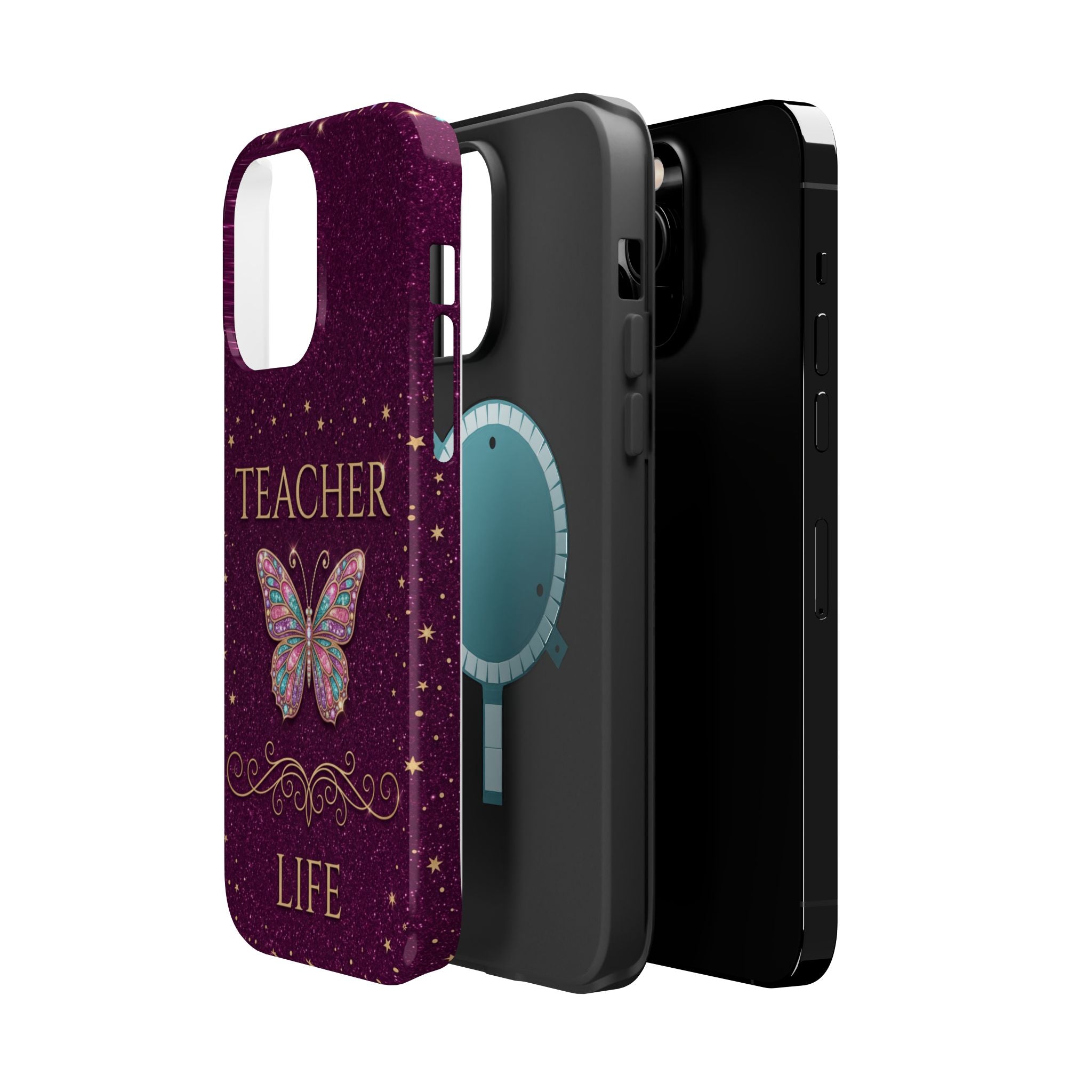 Teacher Life Glitter Butterfly Phone Case — Wireless Charging Cover