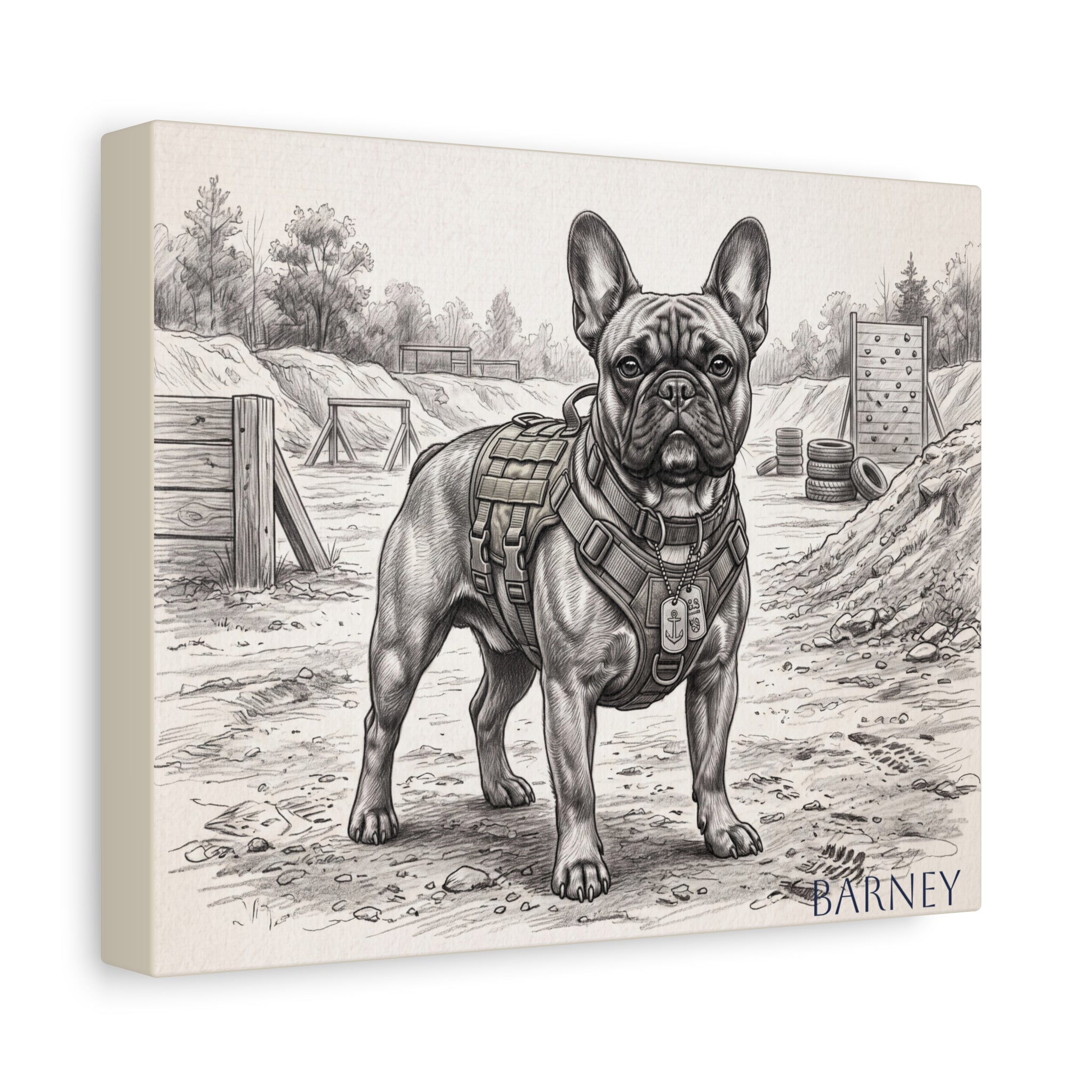 French Bulldog Military Sketch Personalized Canvas | Tactical Training Wall Art