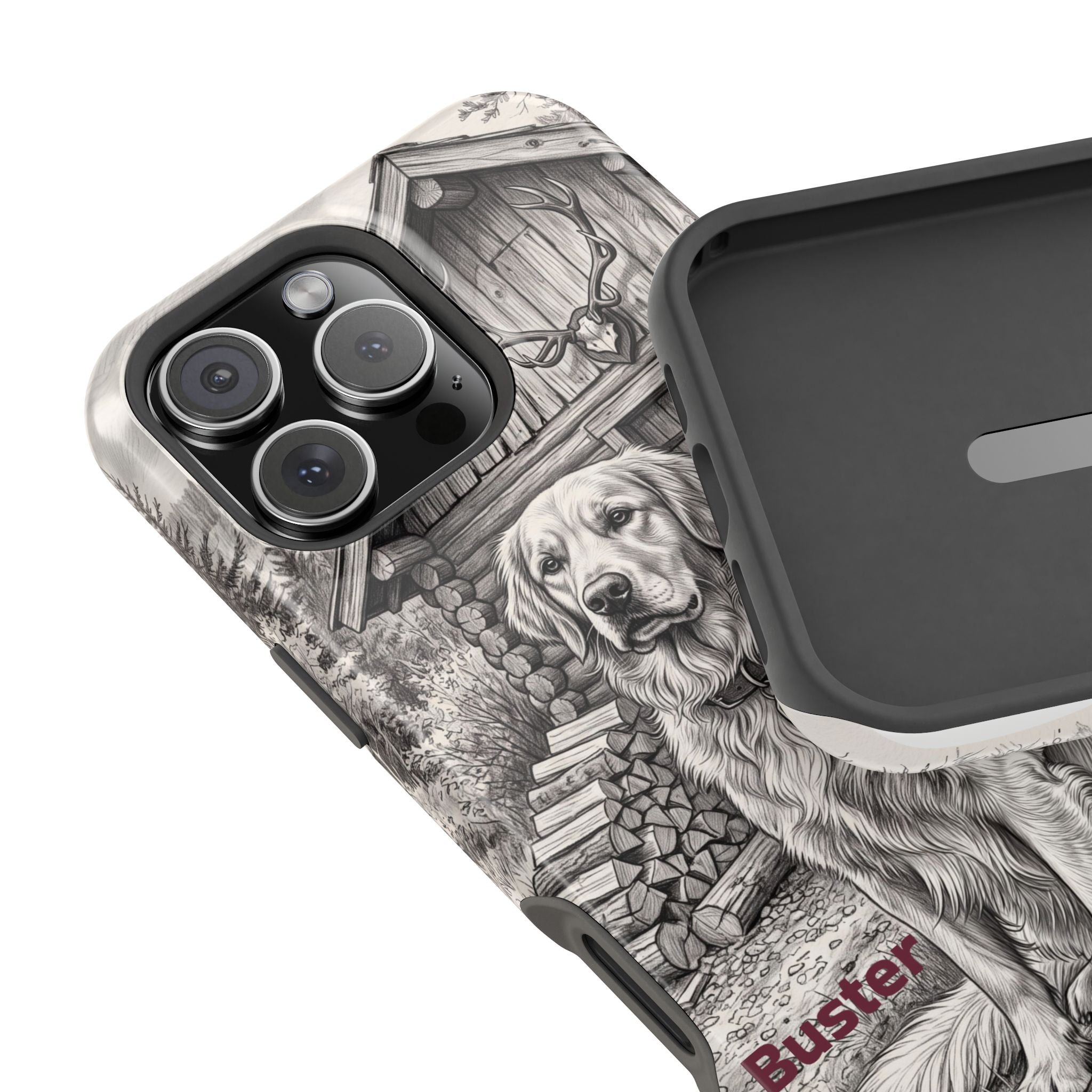 Personalized Golden Retriever Cabin Porch Phone Case — Wireless Charging Cover