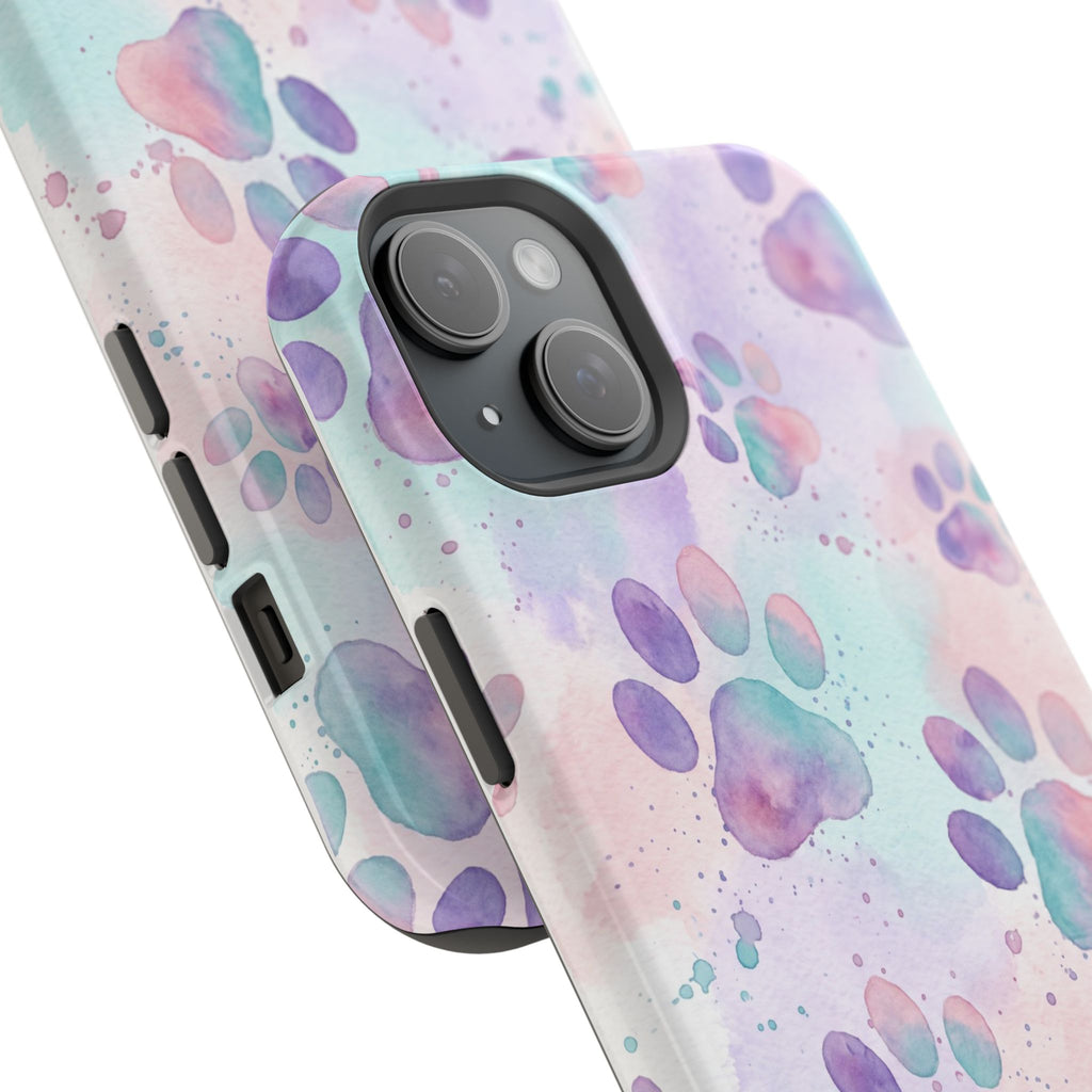 Watercolor Paw Print Phone Case — Impact-Resistant Wireless Charging Cover