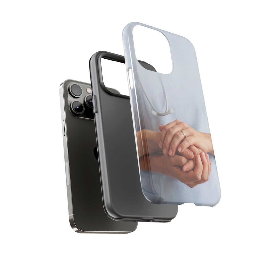 Nurse's Comforting Hands Phone Case | Caring Hands & Stethoscope Illustration | iPhone & Samsung