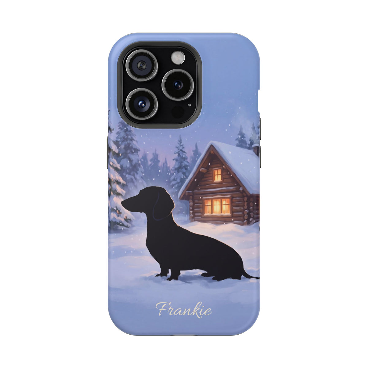 Personalized Dachshund Winter Cabin Phone Case — Wireless Charging Cover