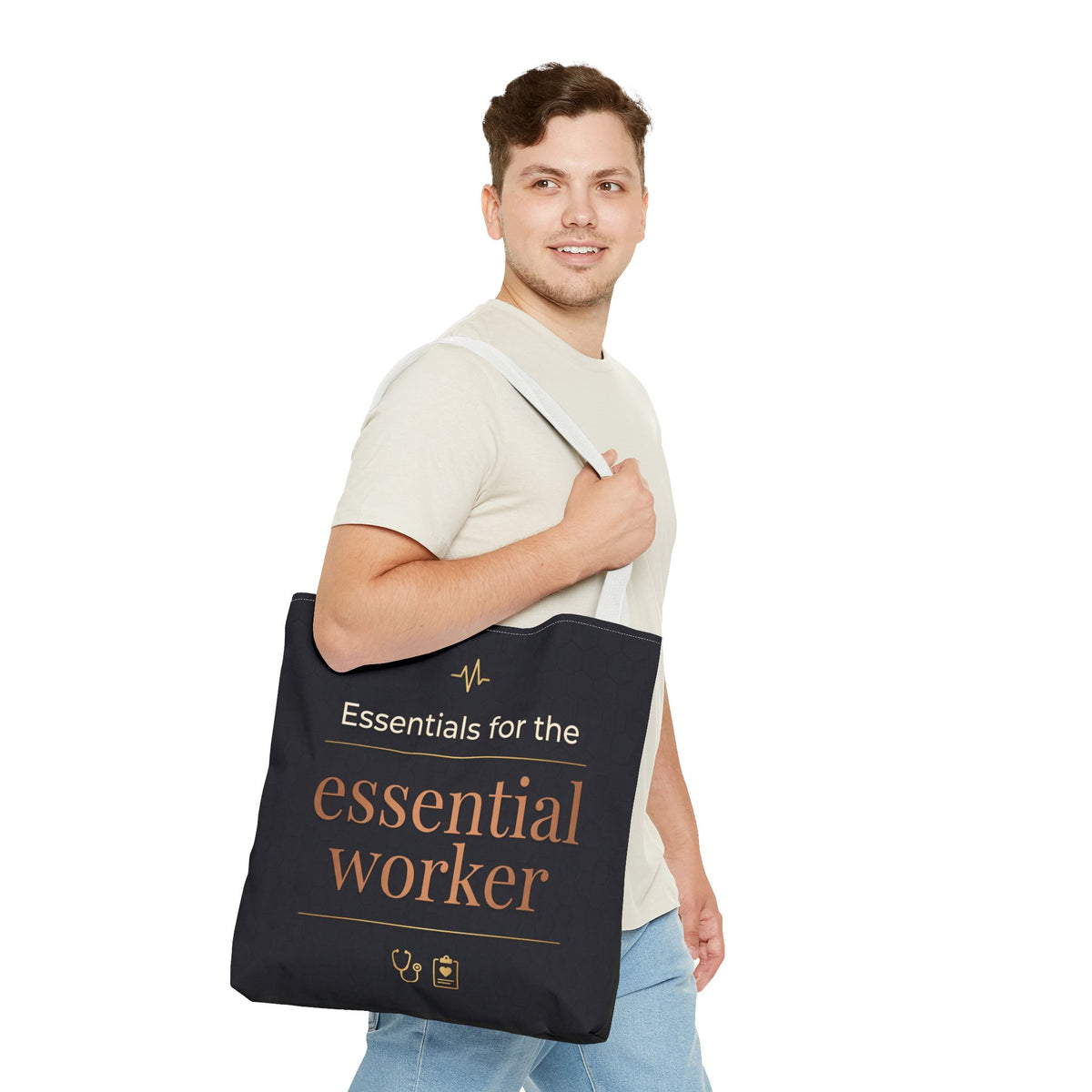 Essentials for the Essential Worker Tote | Healthcare Worker Gift Tote Bag | Nurse Doctor Appreciation Gift | Premium Polyester Carry-All
