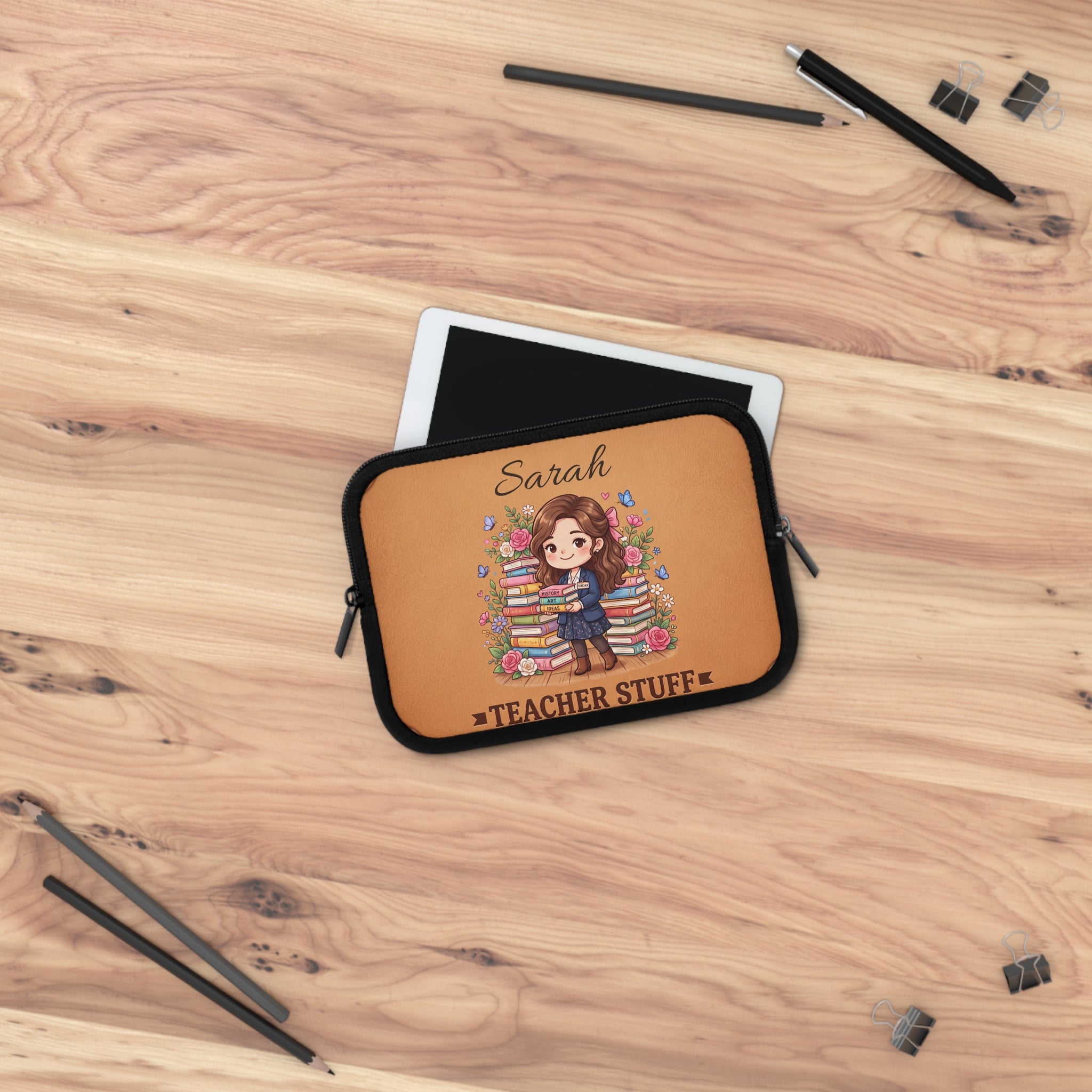 Personalized Teacher Laptop Sleeve | Custom Name Gift | Leather-Look Book Lover Case | Teacher Appreciation Gift