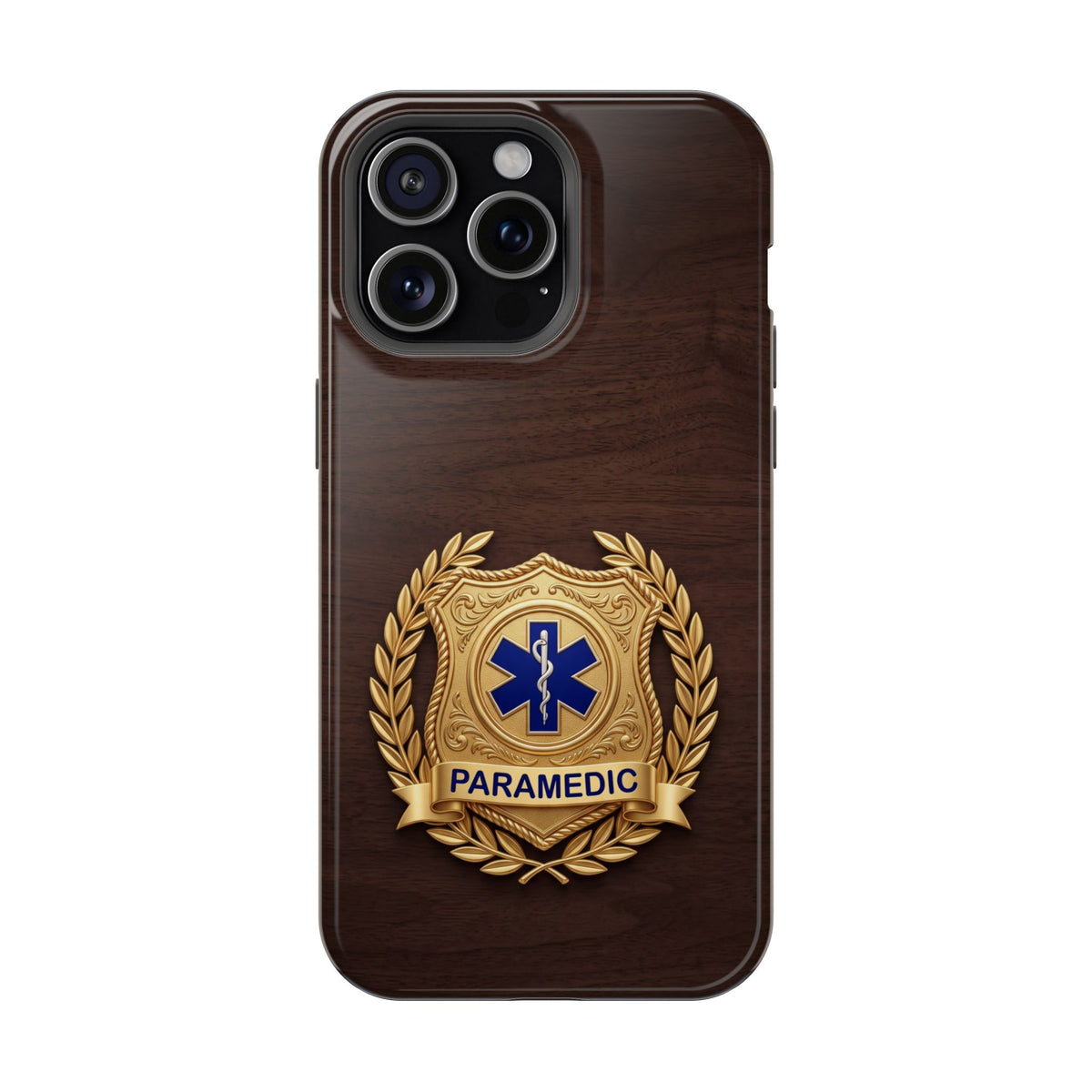 Gold Paramedic Laurel Badge Wood Phone Case — Magnetic Wireless Charging Cover