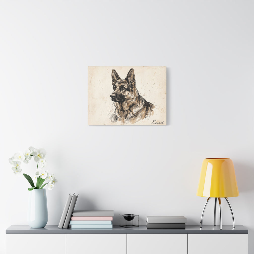 German Shepherd Personalized Canvas | Vintage Sketch Wall Art