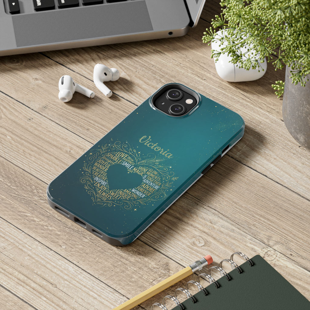Personalized Teacher Phone Case — Custom Name Heart Word Art Design
