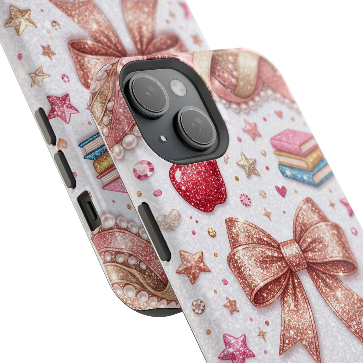 Rose Gold Glitter Bow Personalized Teacher Phone Case — Wireless Charging Cover