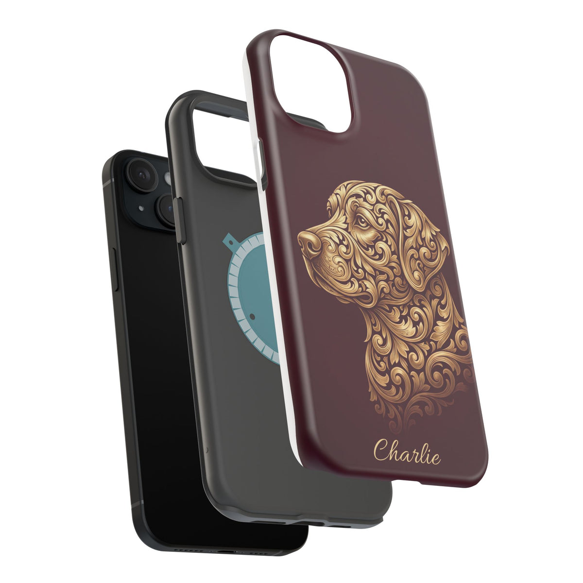 Personalized Gold Filigree Labrador Phone Case — Tough Magnetic Case with Wireless Charging
