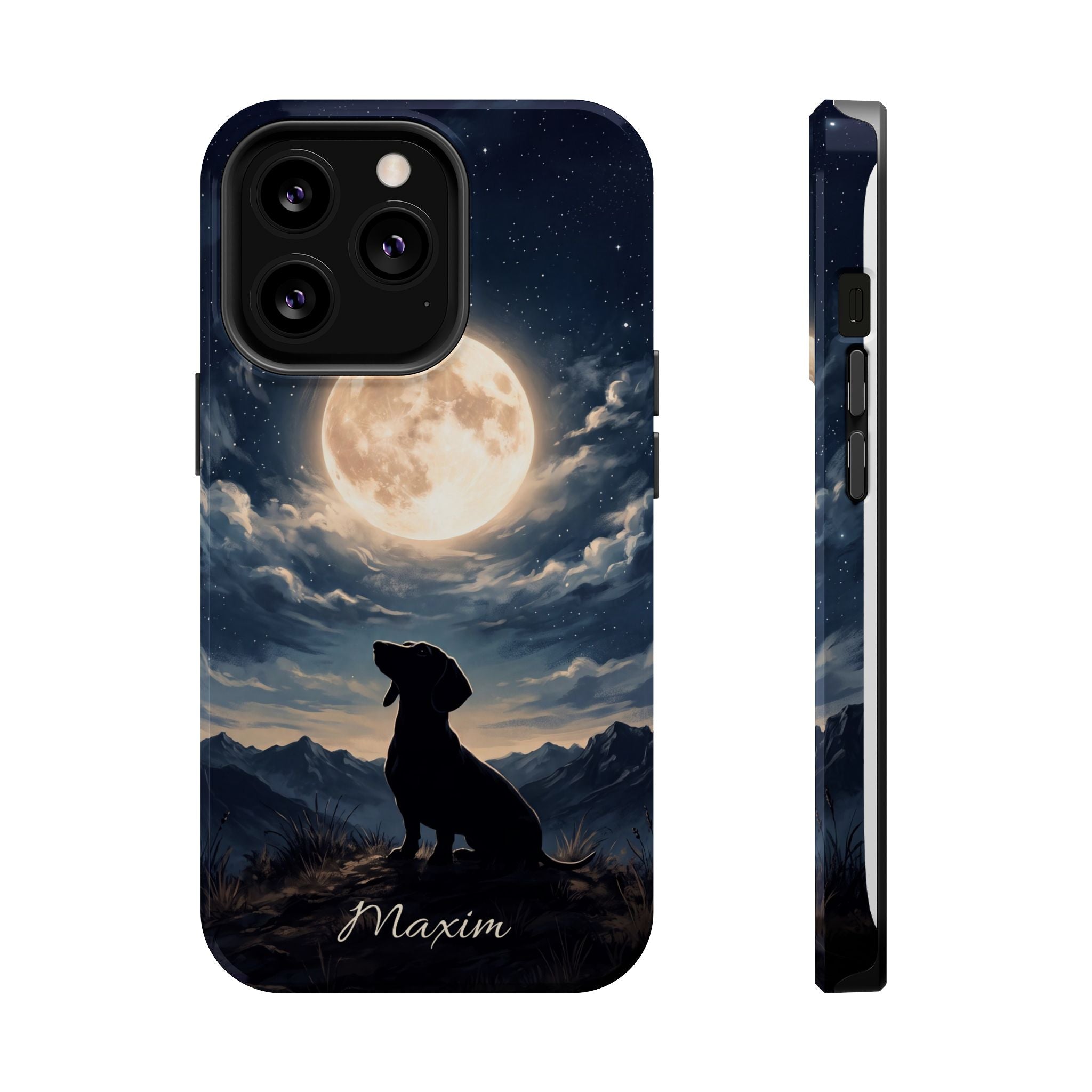 Personalized Dachshund Moonlight Phone Case — Wireless Charging Cover