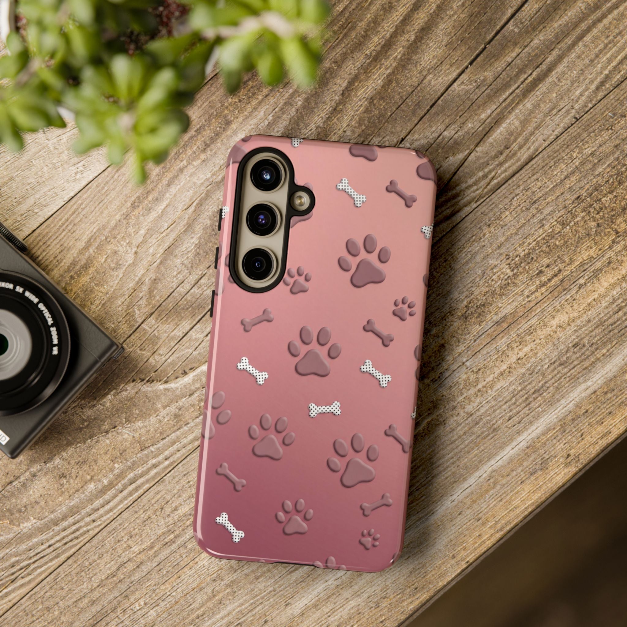 iPhone & Samsung Phone Case | Paw Print & Bone  | Dusty Rose Pattern Case for Frenchie Lovers