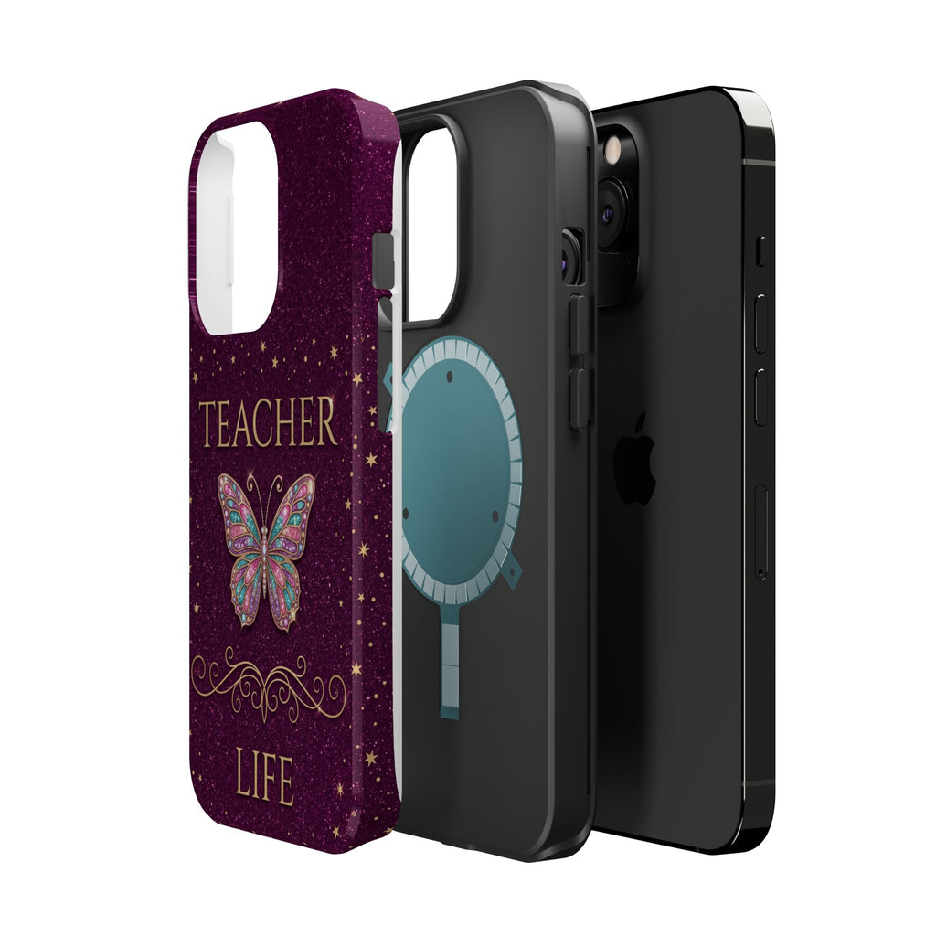 Teacher Life Glitter Butterfly Phone Case — Wireless Charging Cover