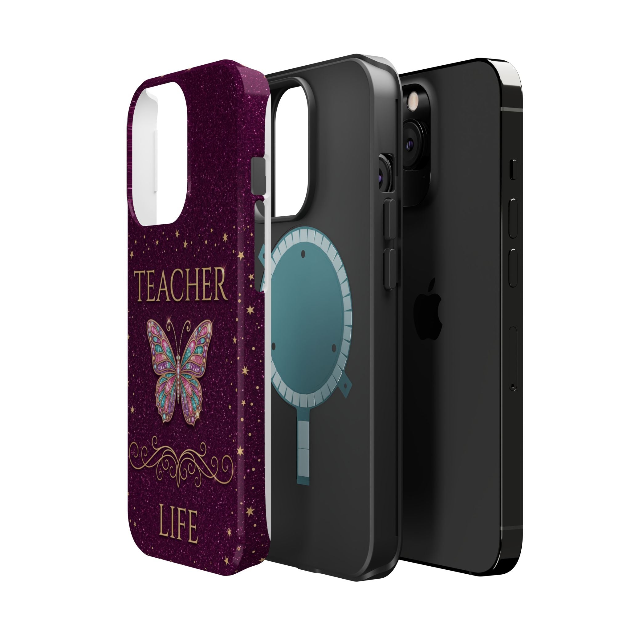 Teacher Life Glitter Butterfly Phone Case — Wireless Charging Cover