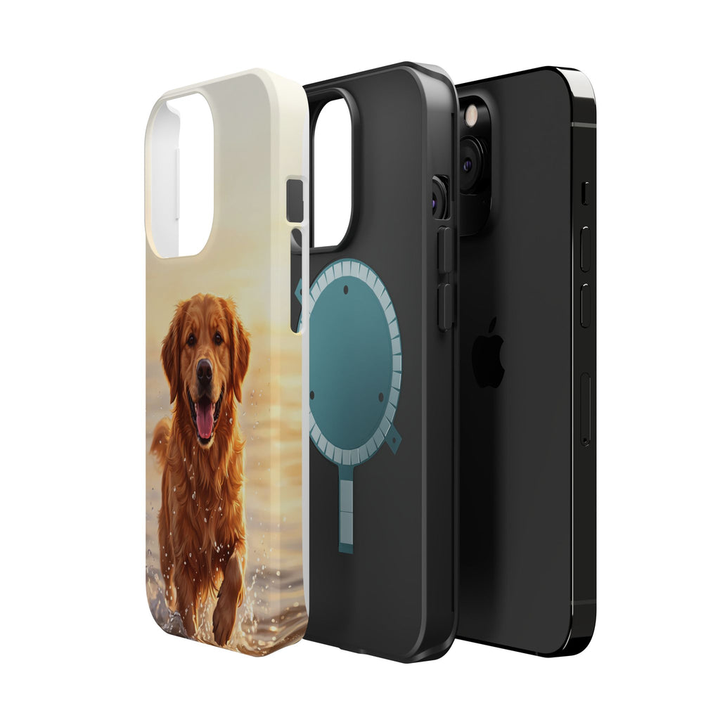 Beach Golden Retriever Phone Case — Impact-Resistant Wireless Charging Cover