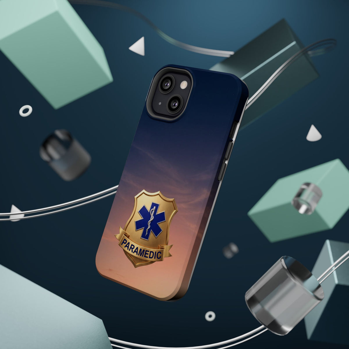 Gold Paramedic Badge Sunset Sky Phone Case — Magnetic Wireless Charging Cover