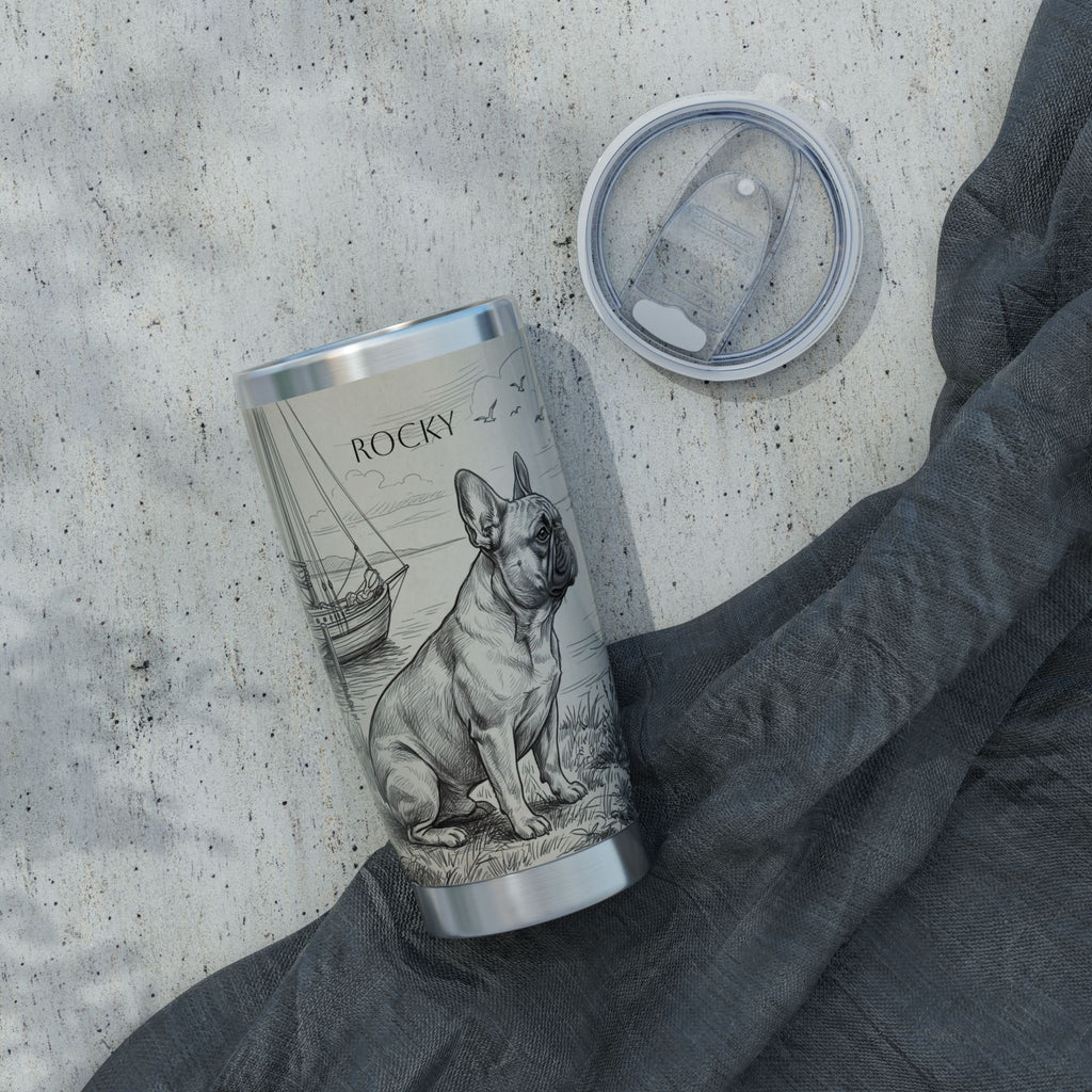 Nautical Frenchie Stainless Tumbler — 20 oz Personalized Travel Mug with Sailboat Harbour Design