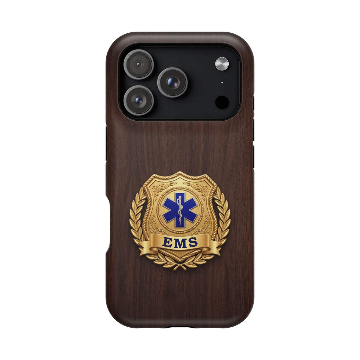 Gold EMS Laurel Badge Wood Phone Case — Magnetic Wireless Charging Cover