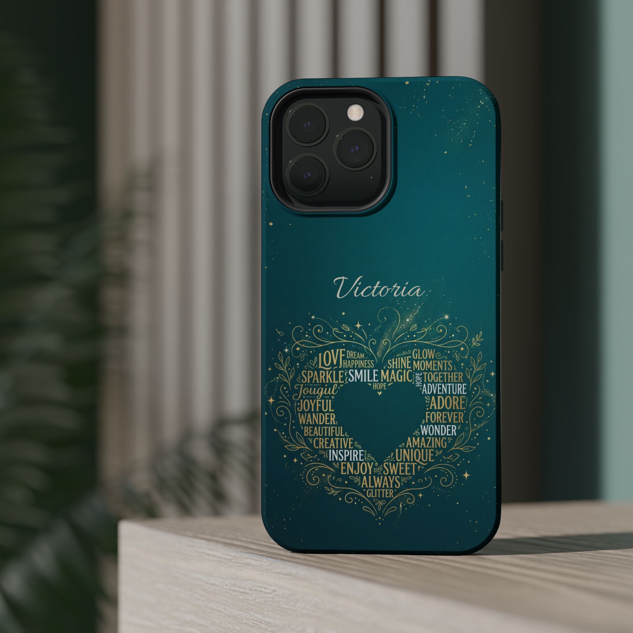 Personalized Teacher Heart Word Art Phone Case — Impact-Resistant Wireless Charging Cover