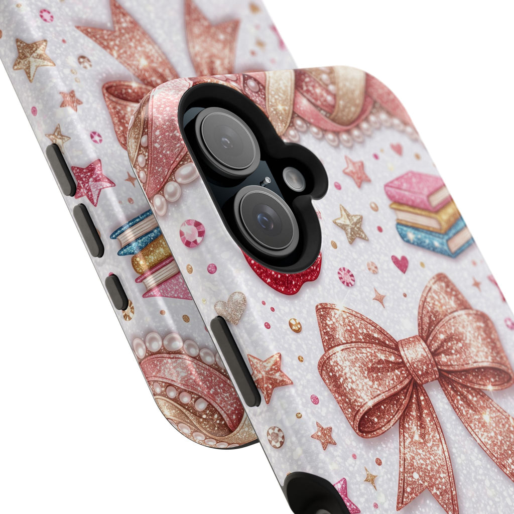 Rose Gold Glitter Bow Personalized Teacher Phone Case — Wireless Charging Cover
