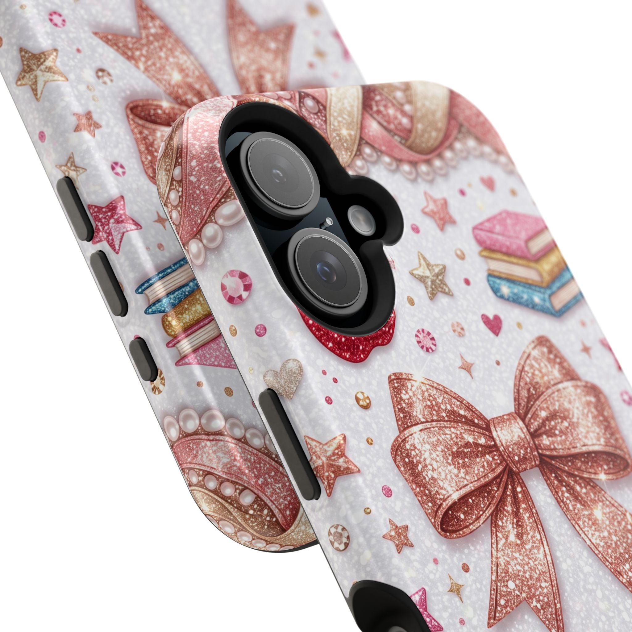 Rose Gold Glitter Bow Personalized Teacher Phone Case — Wireless Charging Cover